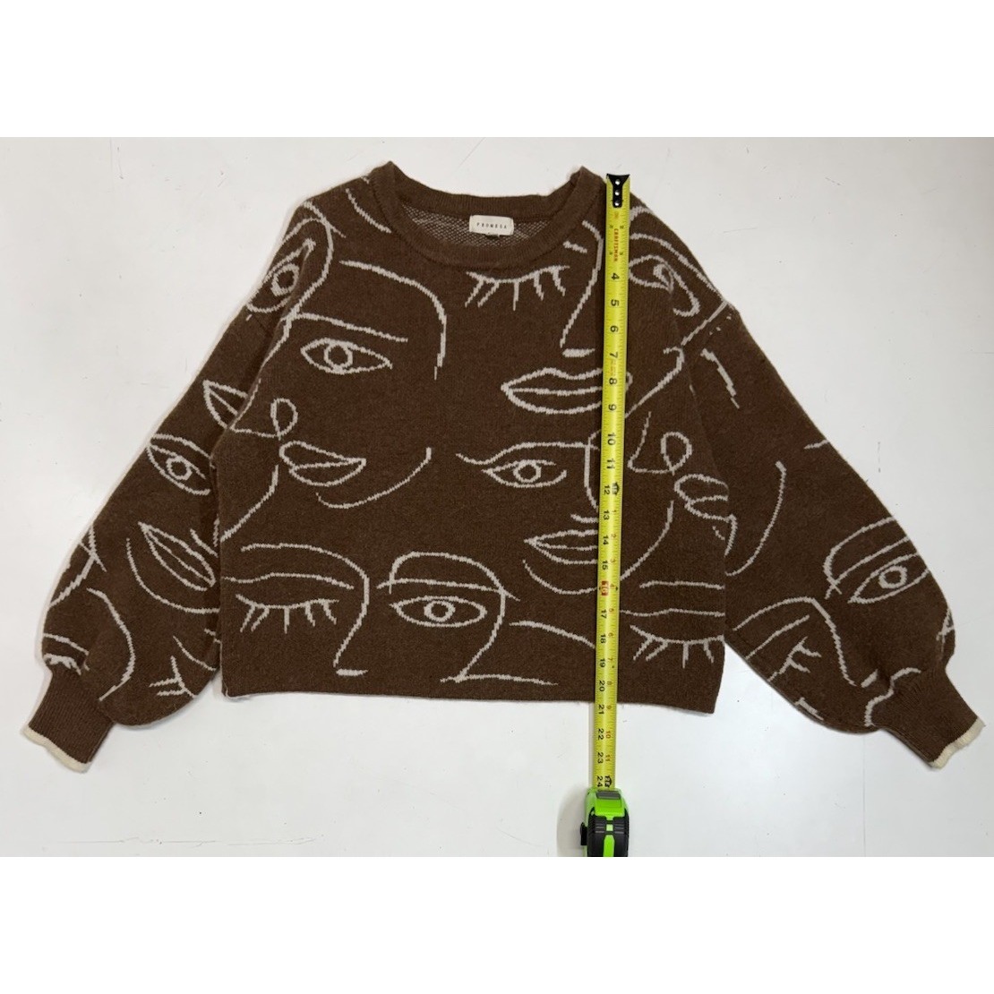 Promesa Brown Face Sweater Acrylic Blend Puff Sleeves Cropped Women's Medium