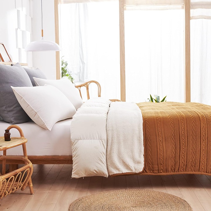 Cable-knit sherpa blanket 50 x 63 inches burnt orange-BE623C