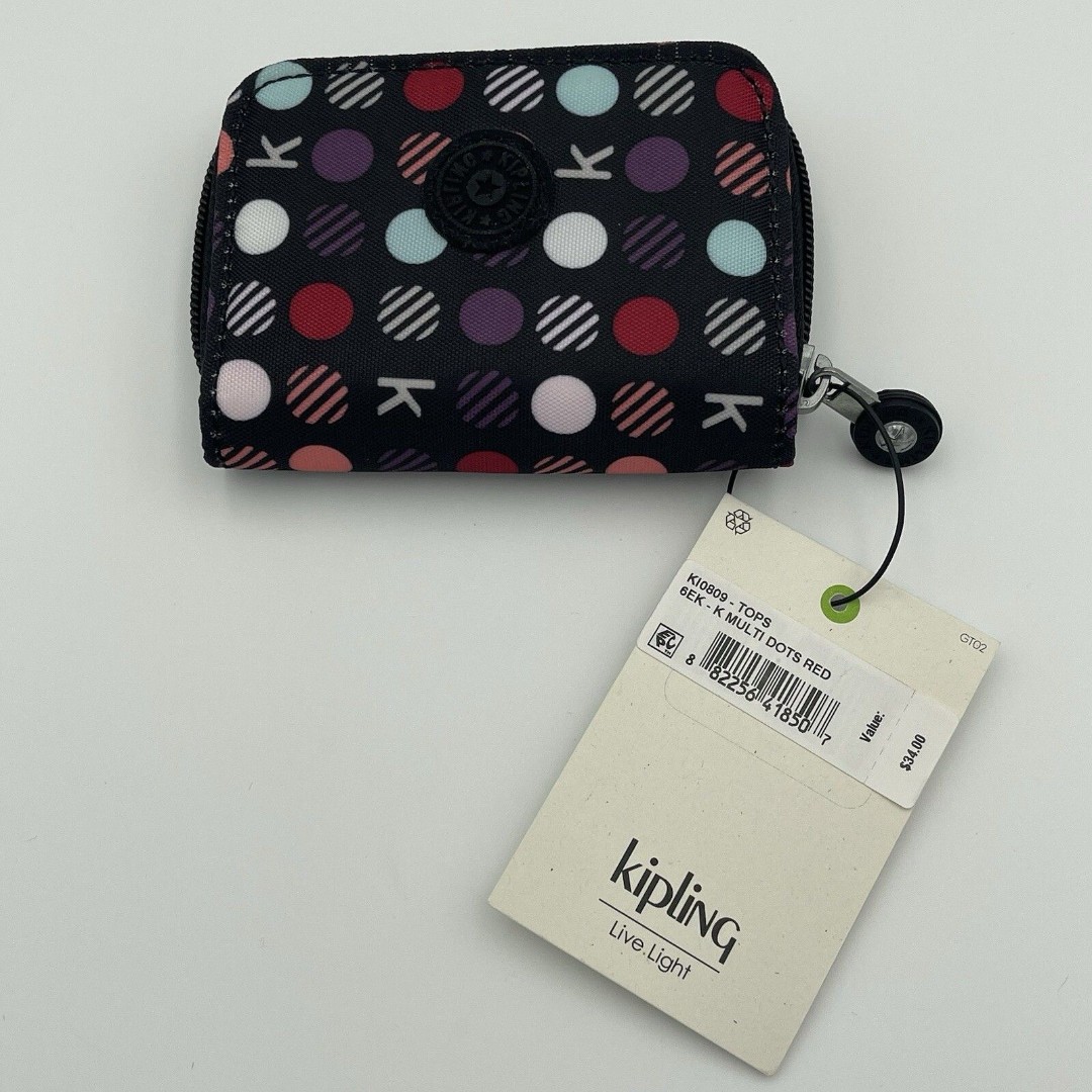 Kipling Live Light Small ID Wallet Multi Dots Red - NWT