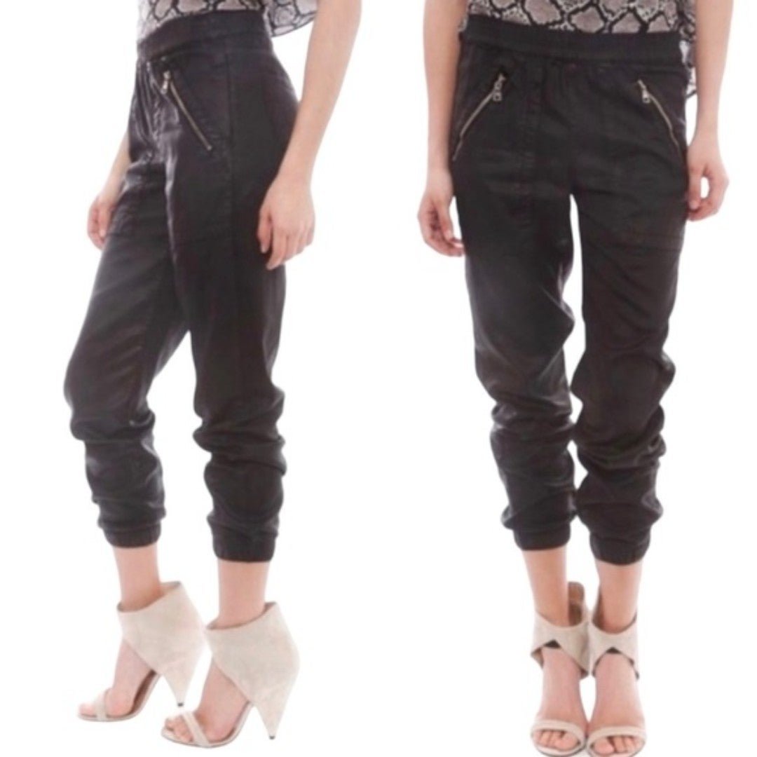 Revolve DWP Designer With Purpose Women’s Black Coated Wax Joggers Size S Tencel