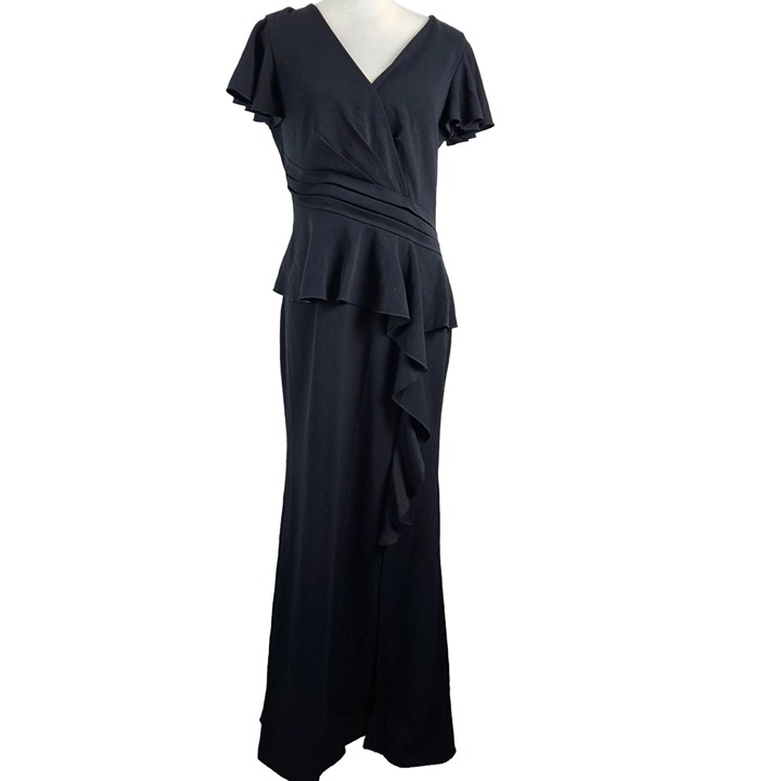 Vfshow Elegant Black Women's Evening Dress Ruffled Peplum & Flounce Size Large