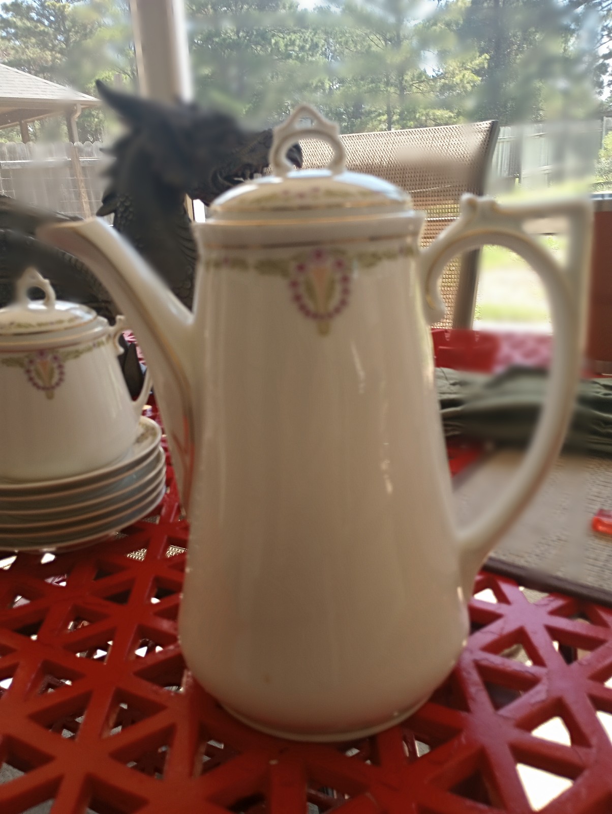 CT Altwasser coffee pot, four cups, twelve saucers and creamer.