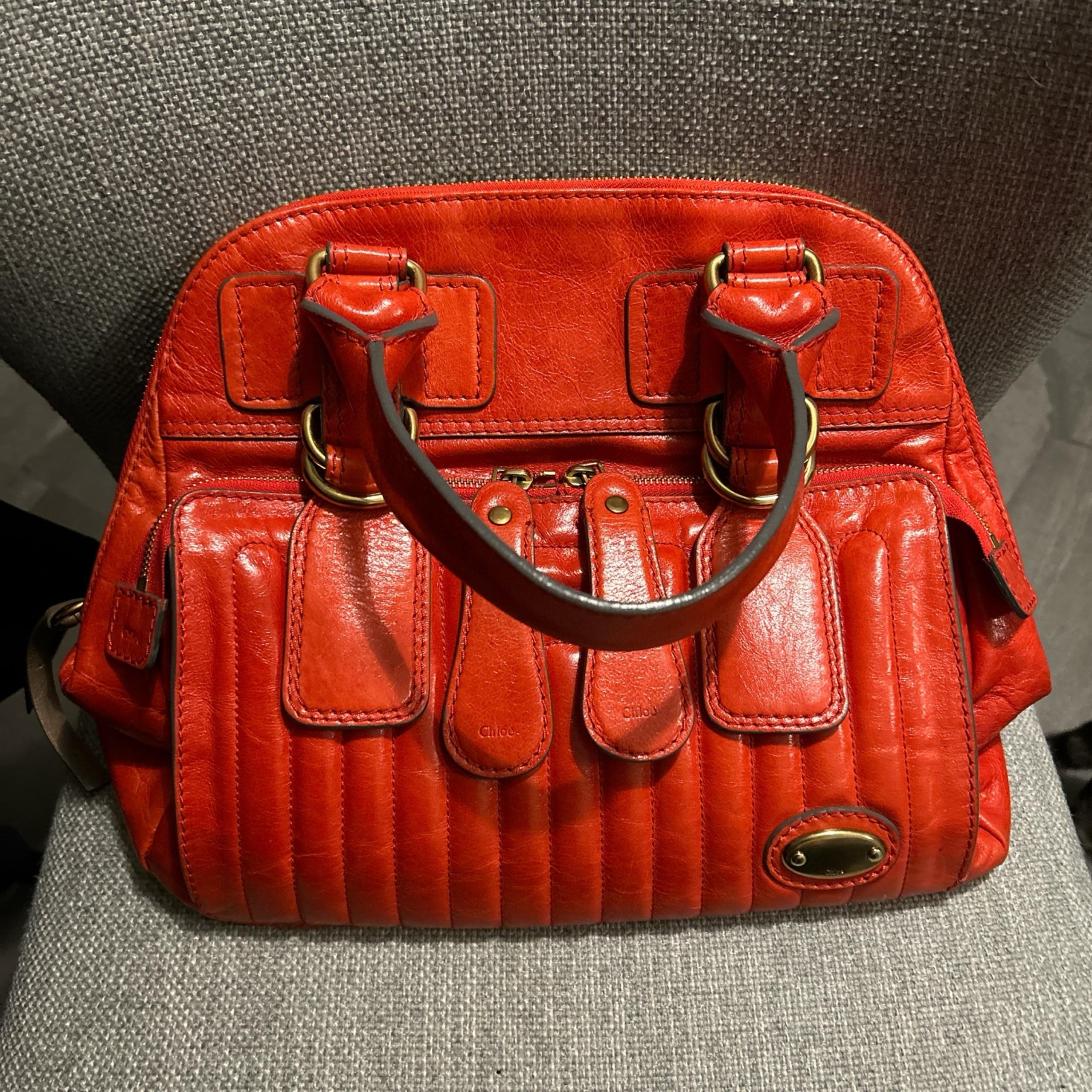 Chloé Chloe Cherry Red Blood Orange Bay Bag Satchel Purse
