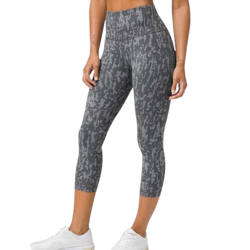 Lululemon Wunder Train High Rise Crop 21 Print Heather Black Asphalt Grey 4 EUC