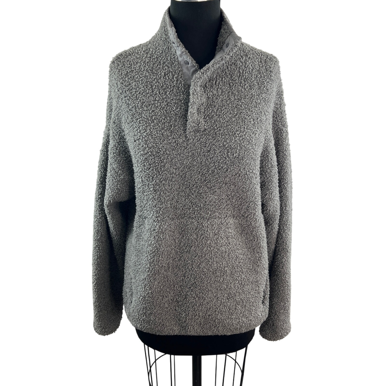 SKIMS Gray Sweatshirt Fuzzy Sherpa Collared Snap-Button Size S/M Small/Medium