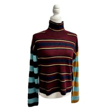 NEW NAADAM Cashmere Drop Shoulder Hi-Lo Turtleneck Sweater Striped Small NWT