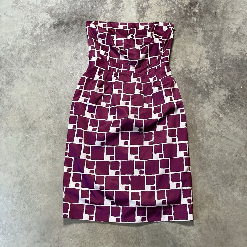Banana Republic Strapless Dress Size 2 Magenta Ivory Geometric Print Sleeveless