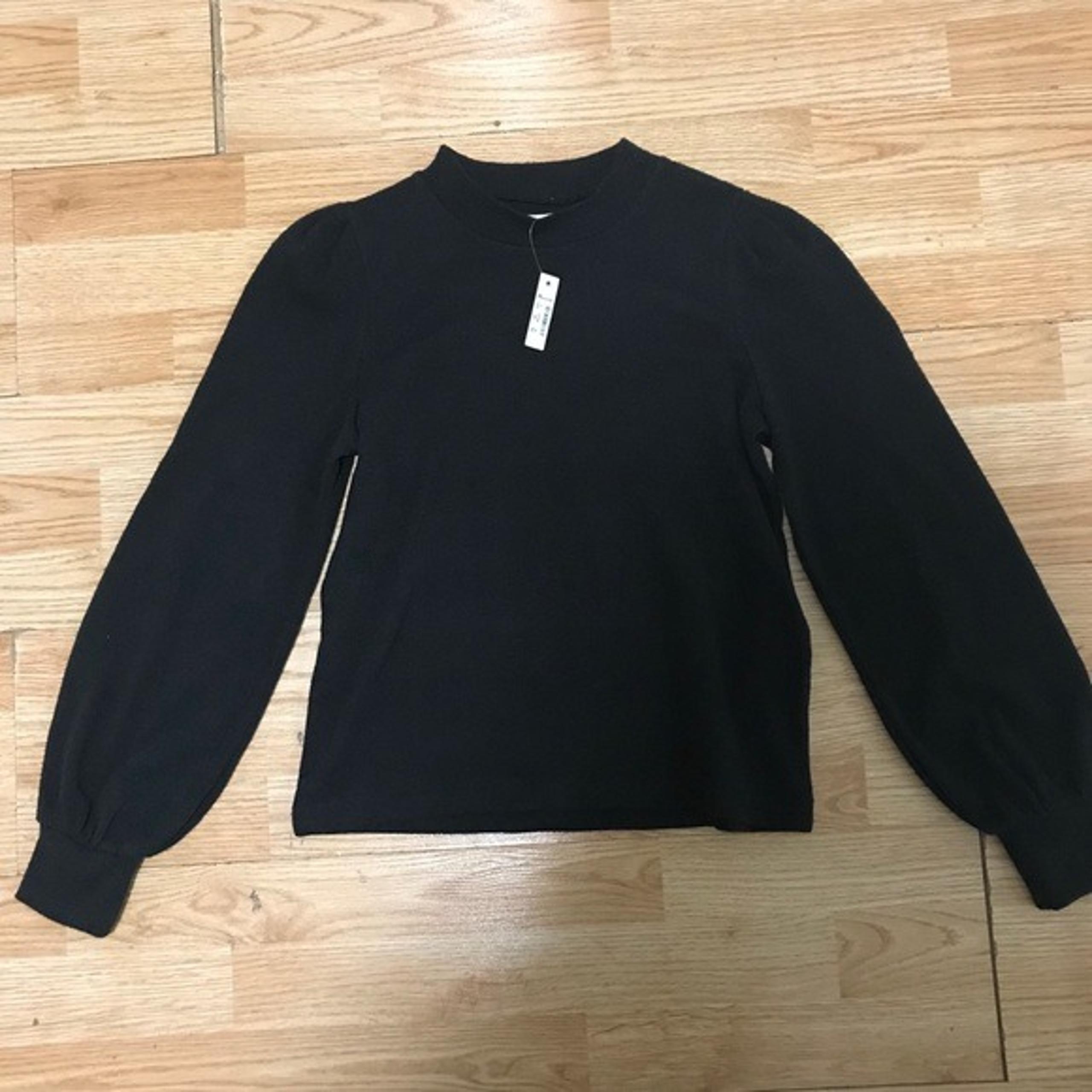 New Madewell Black Puff Sleeve Mock Neck Top