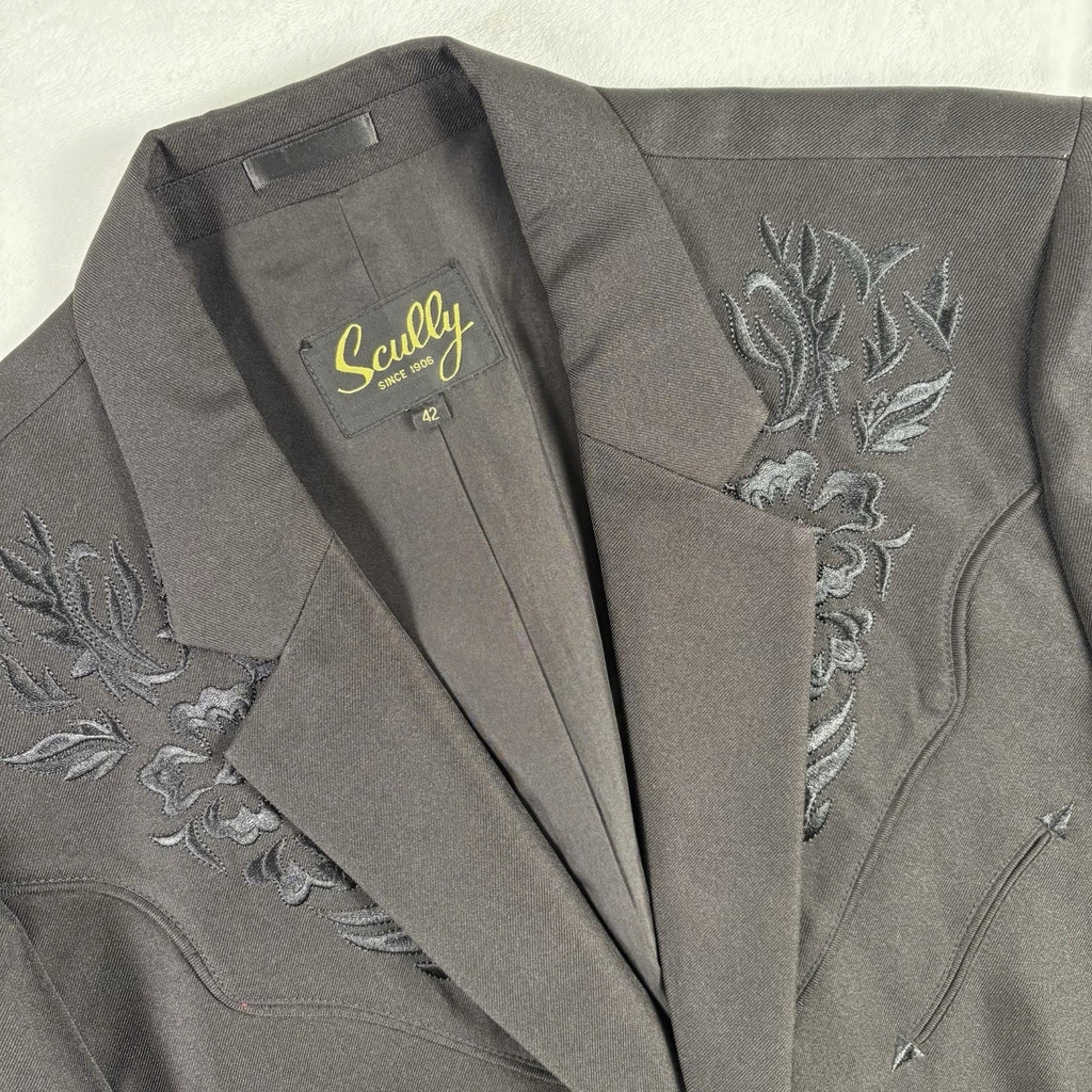 SCULLY Embroidered Western Sport Coat Size 42 Black Lined Jacket Cowboy Country