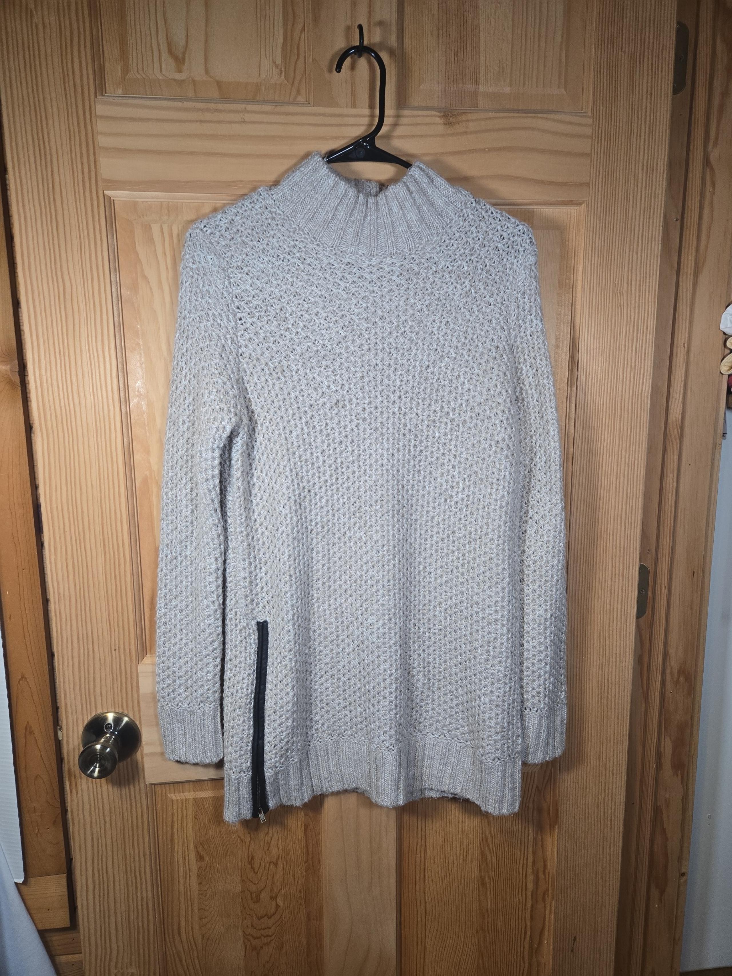 Banana Republic Womens Sweater Medium Chunky Waffle Knit Wool Blend Tunic Zipper
