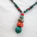 Vintage Navajo Southwestern Turquoise & Red Coral Silver Necklace 20 Boho