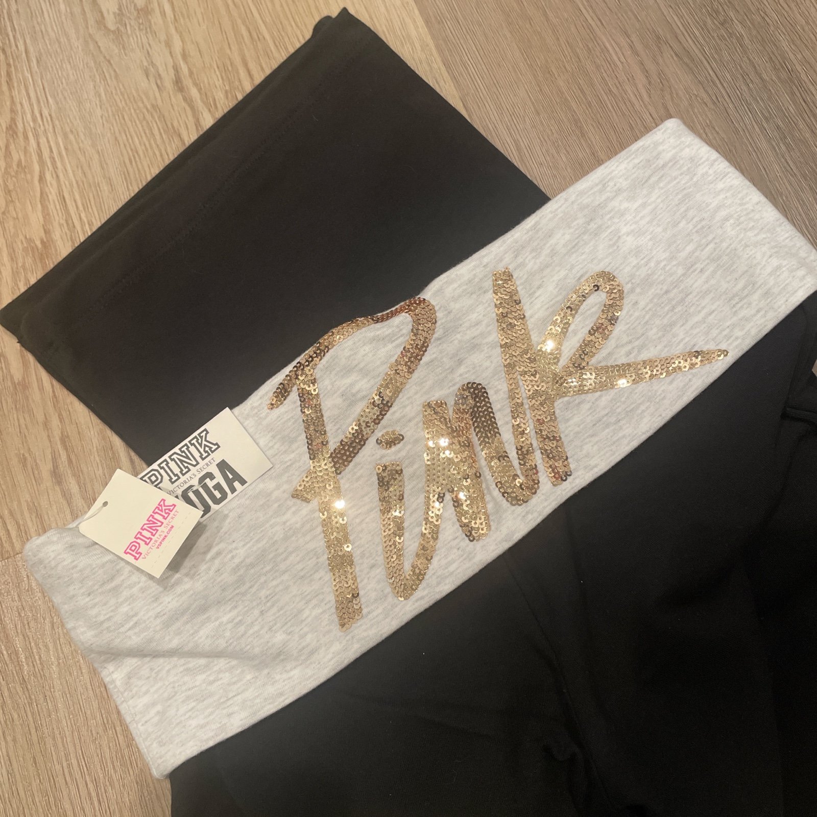Y2K VICTORIA SECRET PINK FOLDOVER RARE BLING LOGO FLARE LEGGINGS GOLD XS NWT
