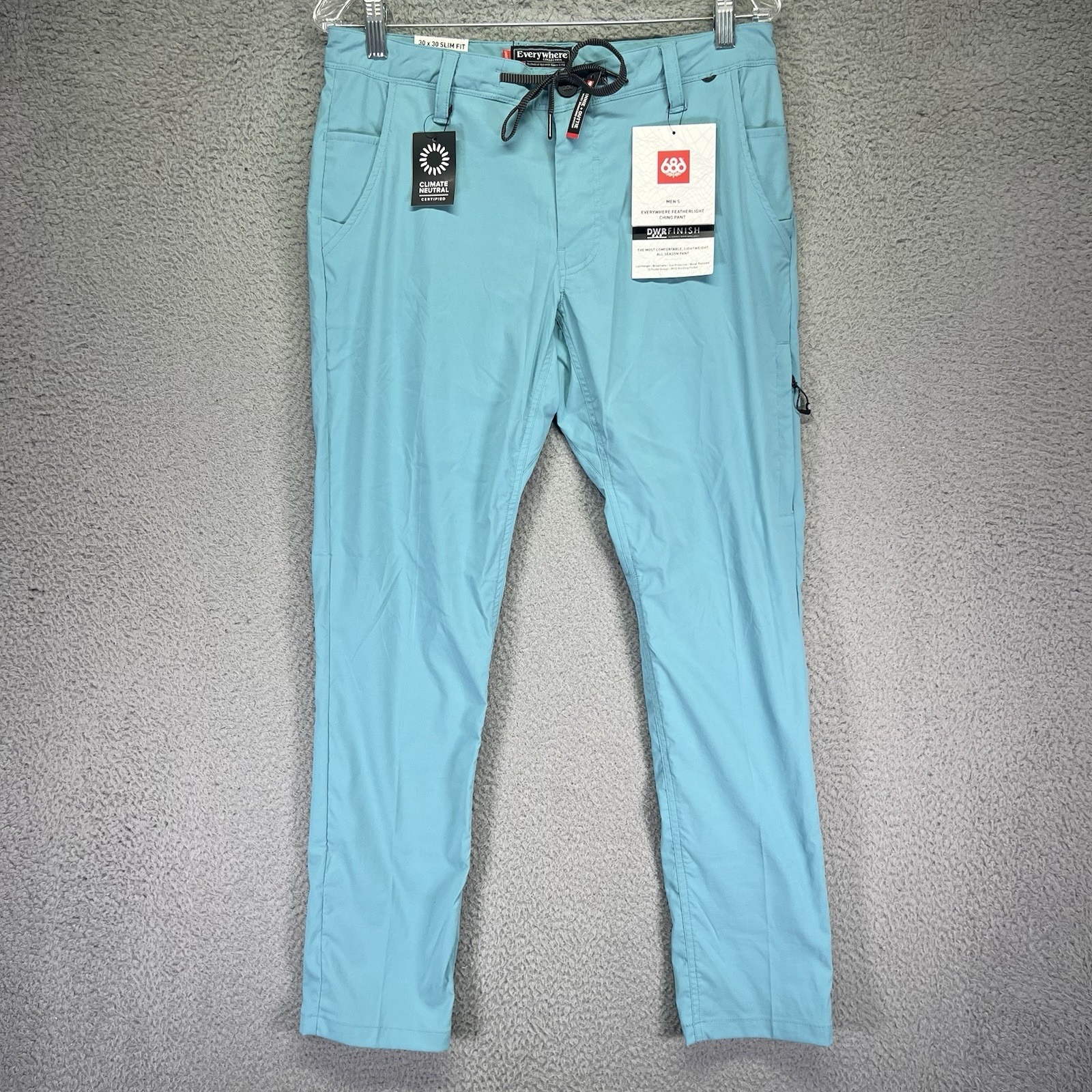 686 Pants Mens 30x30 Porcelain Blue Everywhere Featherlight Chino Slim Fit