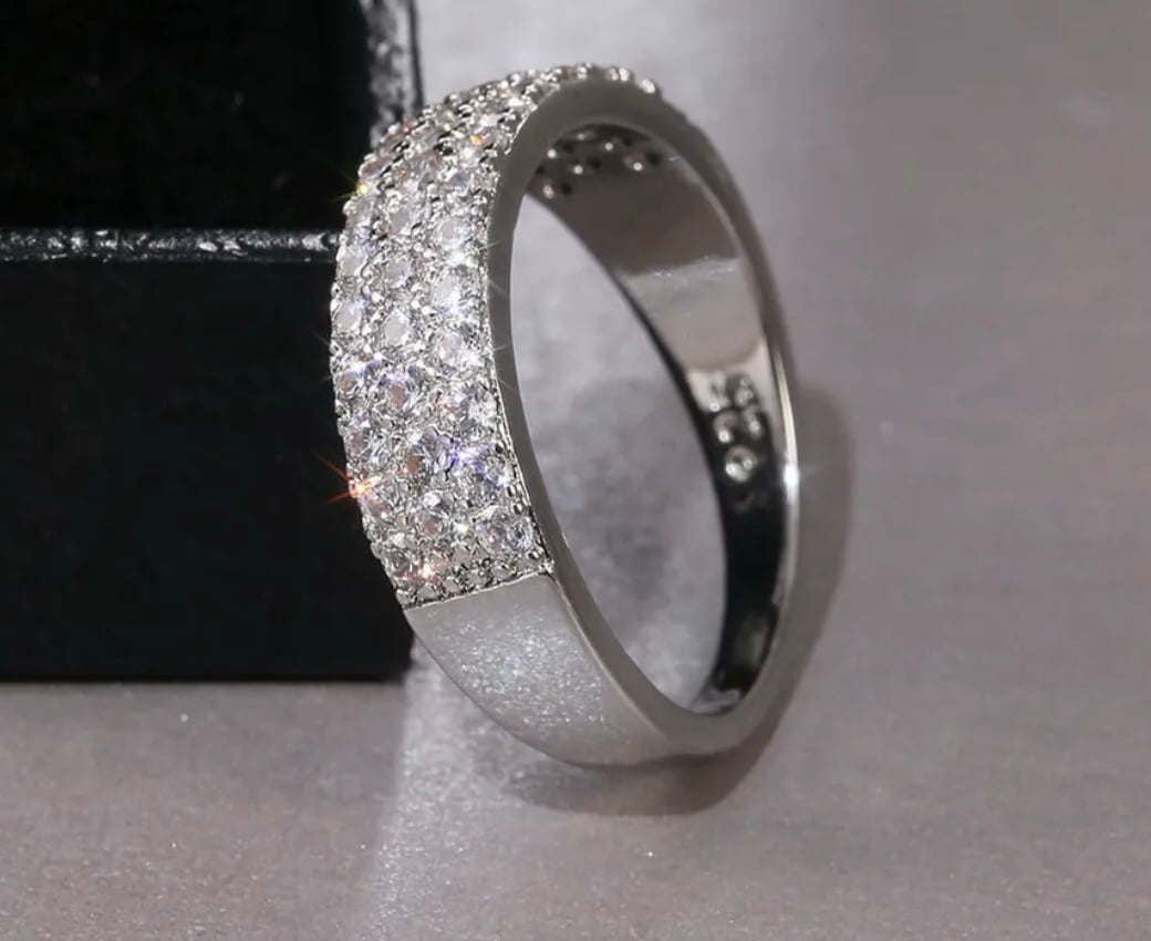 New Silver Diamond Triple Eternity Ring Size 7