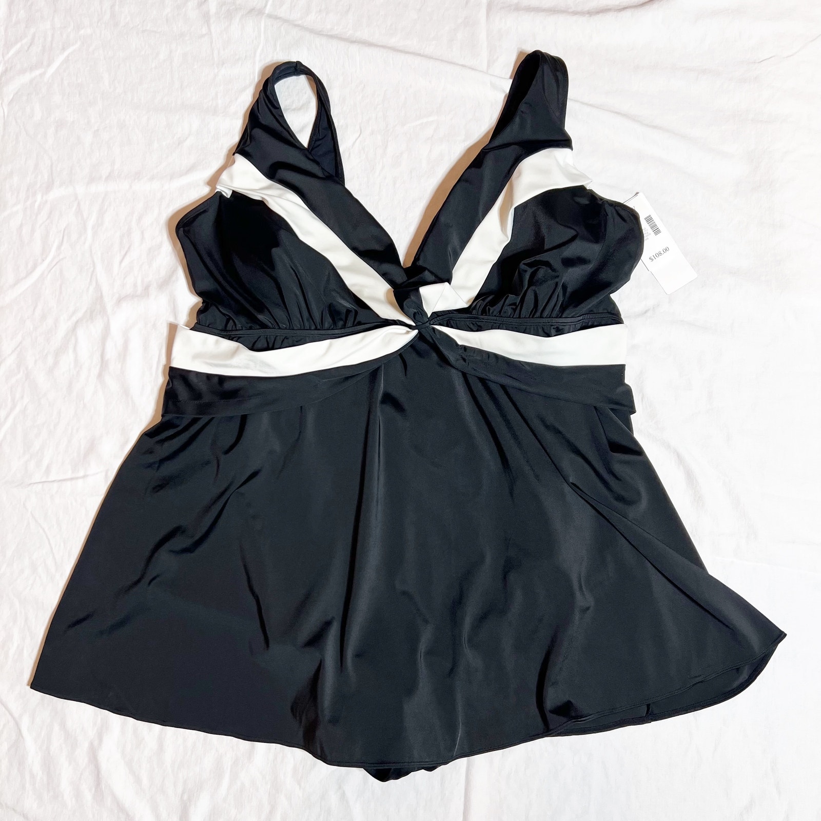 Robby Len Swimsuit Swimdress Womens Plus Size 34W NEW NWT Black White 108