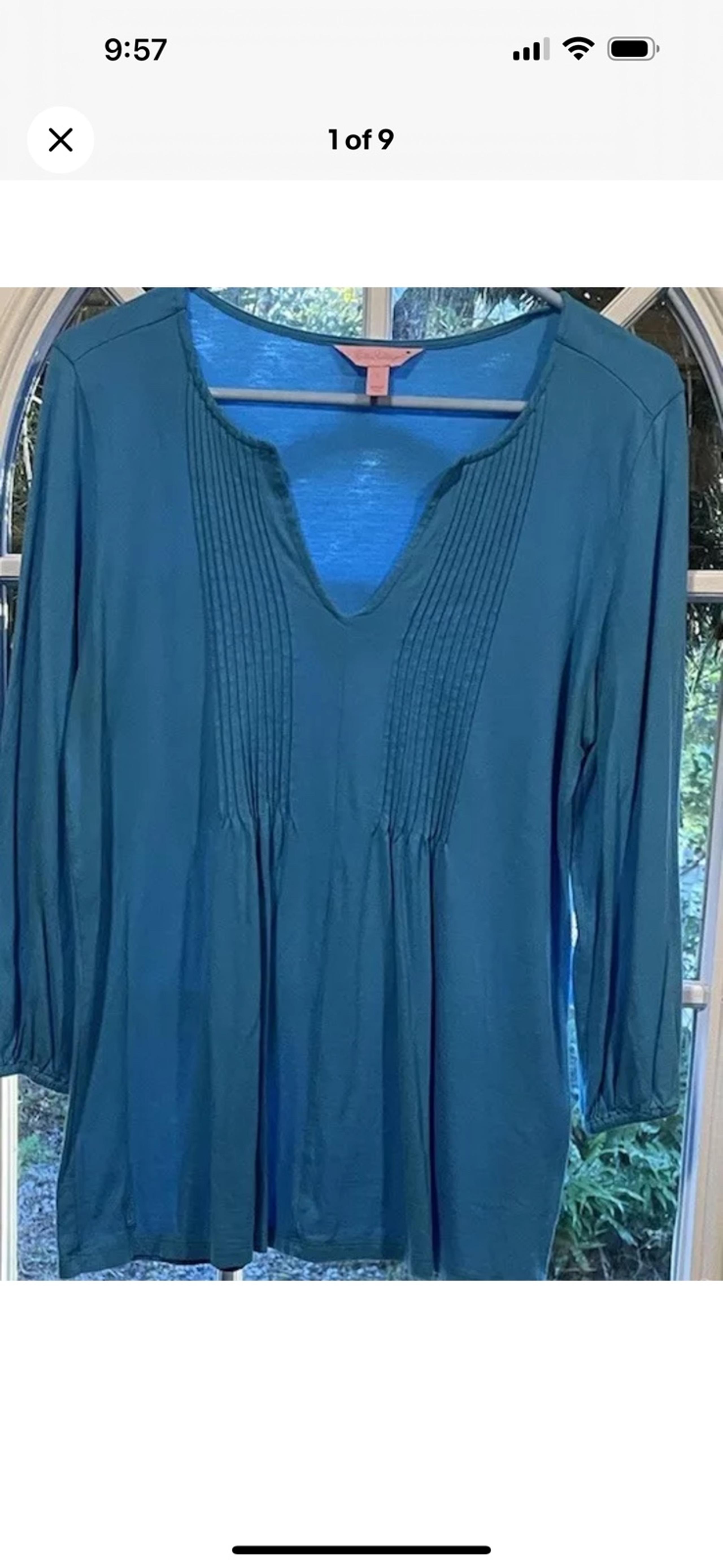 Lilly Pulitzer Women L Tunic Top Teal Blue Pima Cotton Resort Boho Lagenlook Y2K