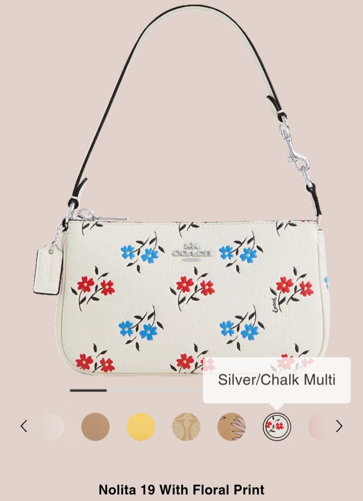 NWT Coach CT999 Nolita 19 With Floral Print Refine Pebble Leather Chalk Multi