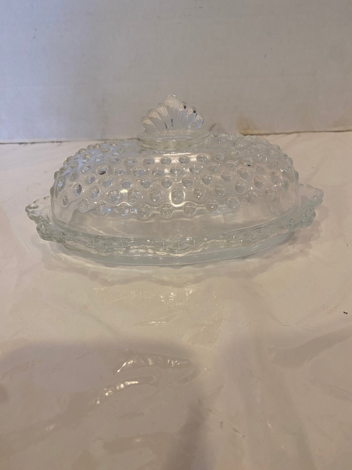 LE Smith Clear Glass Hobnail Butter Dish & Lid