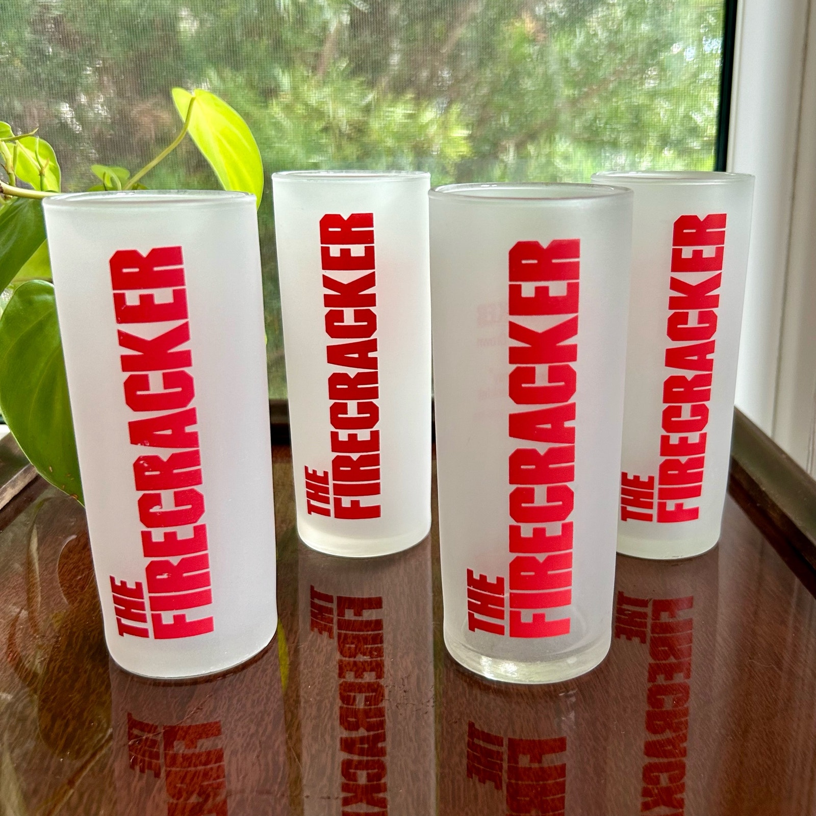 Vintage Libbey Seagrams 7 The Firecracker Frosted Glass Highball Glasses set 4