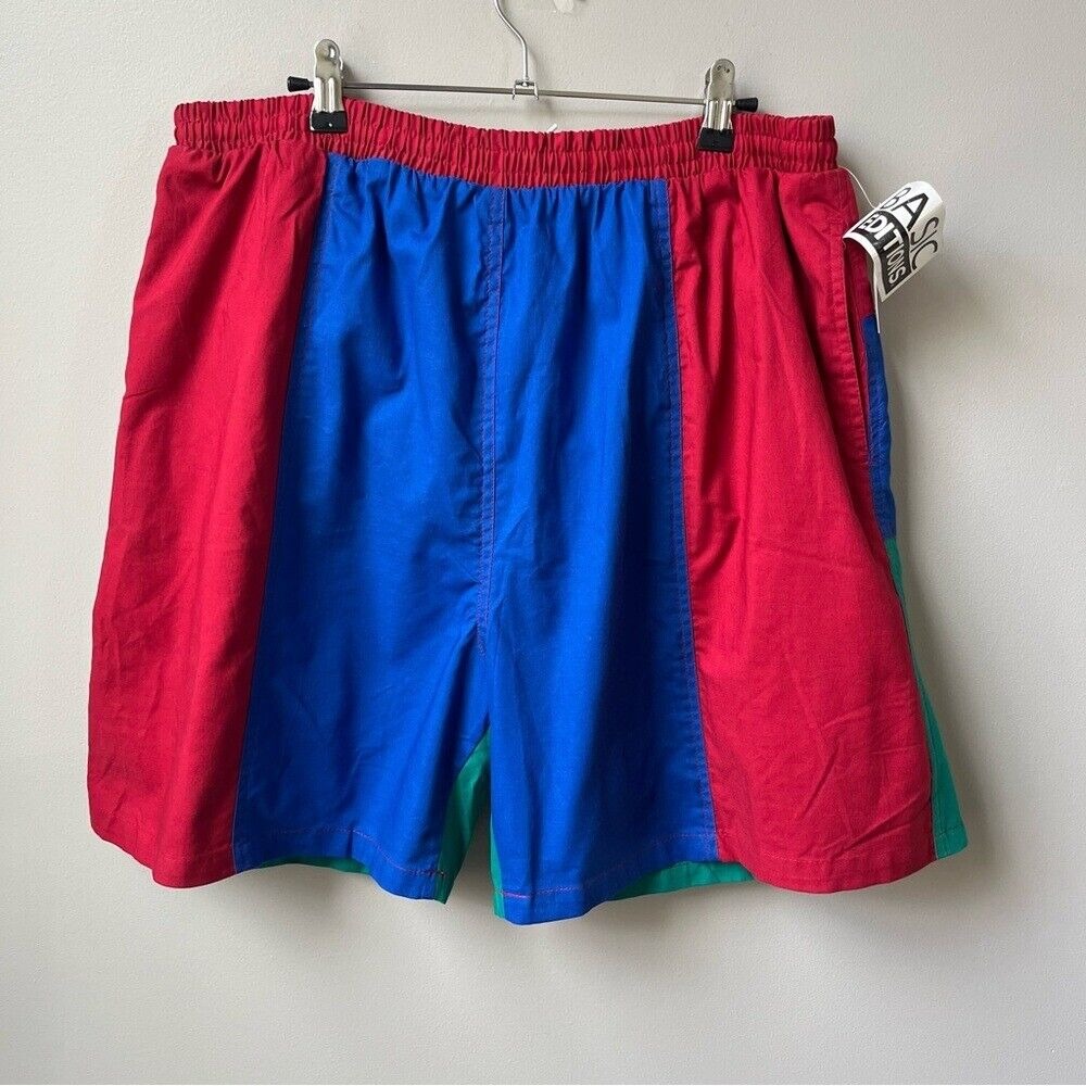 Vintage 90s Color Block Swim Trunks Men's Size XL New Deadstock Red Blue Preppy