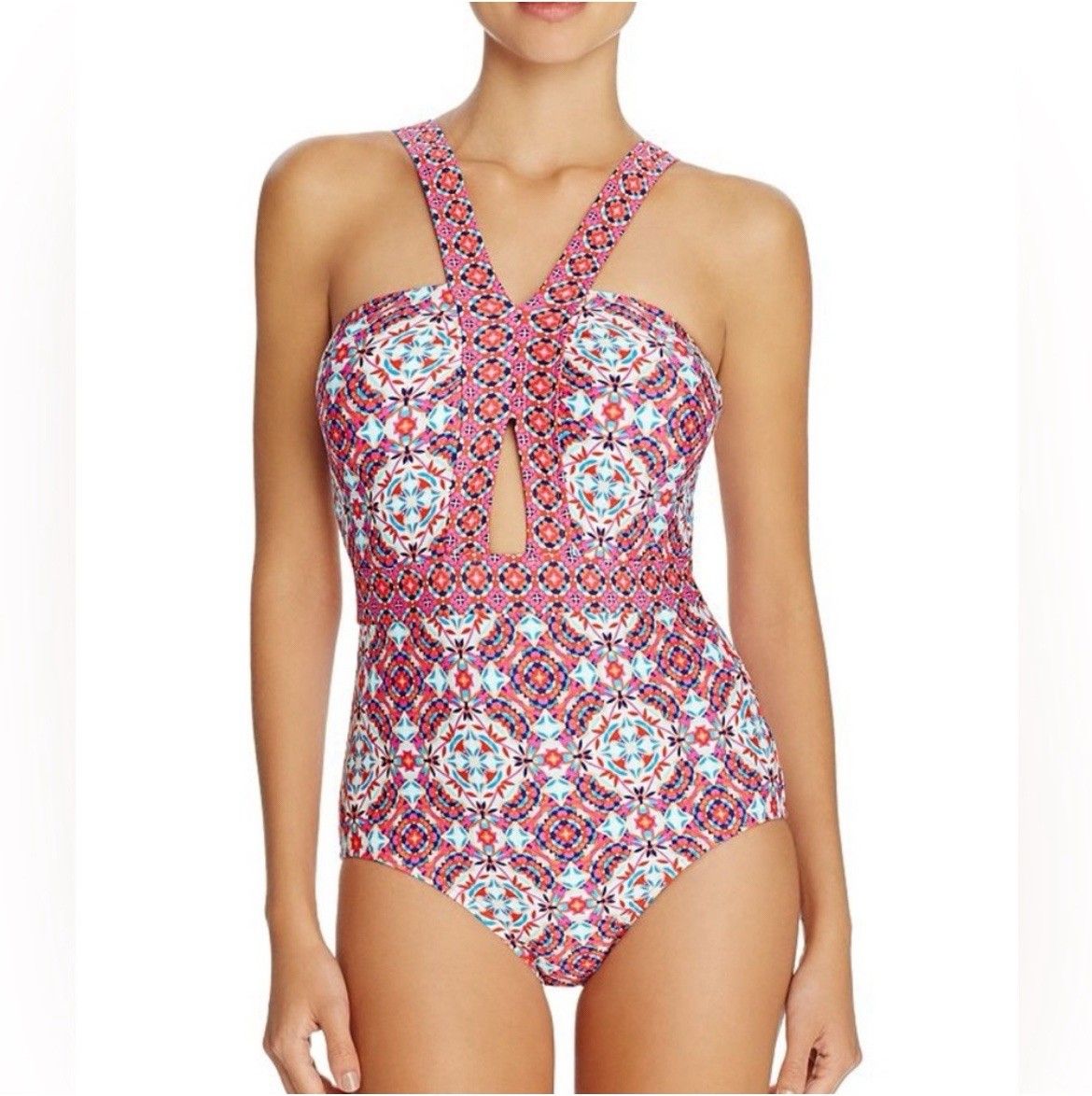 Laundry By Shelli Segal One Piece Swimsuit Small Pink Geometric