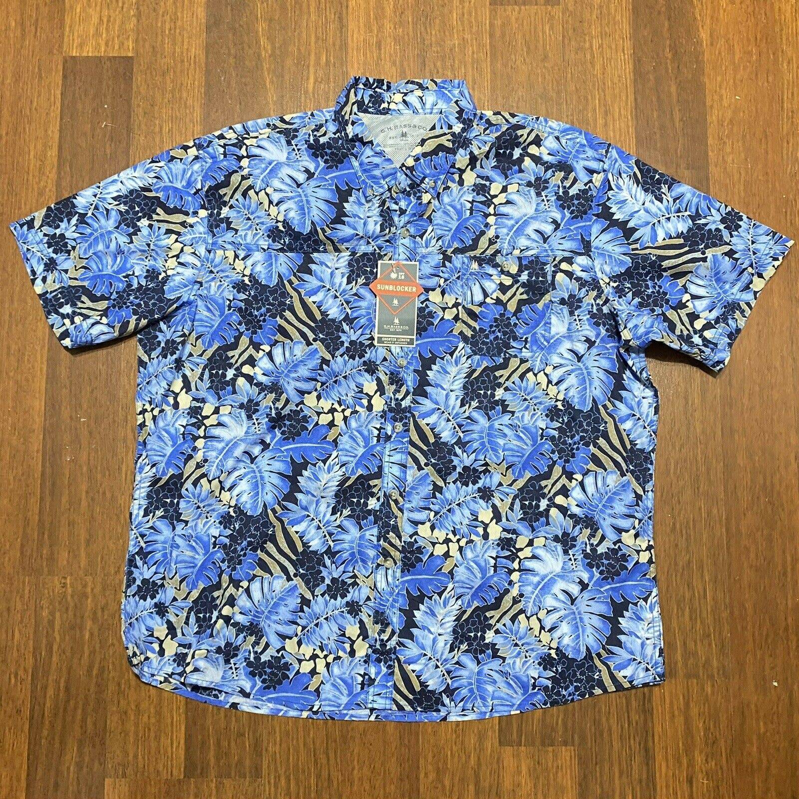 GH Bass Hawaiian Shirt 2XL Blue Short Sleeve Sunblocker Nebulas