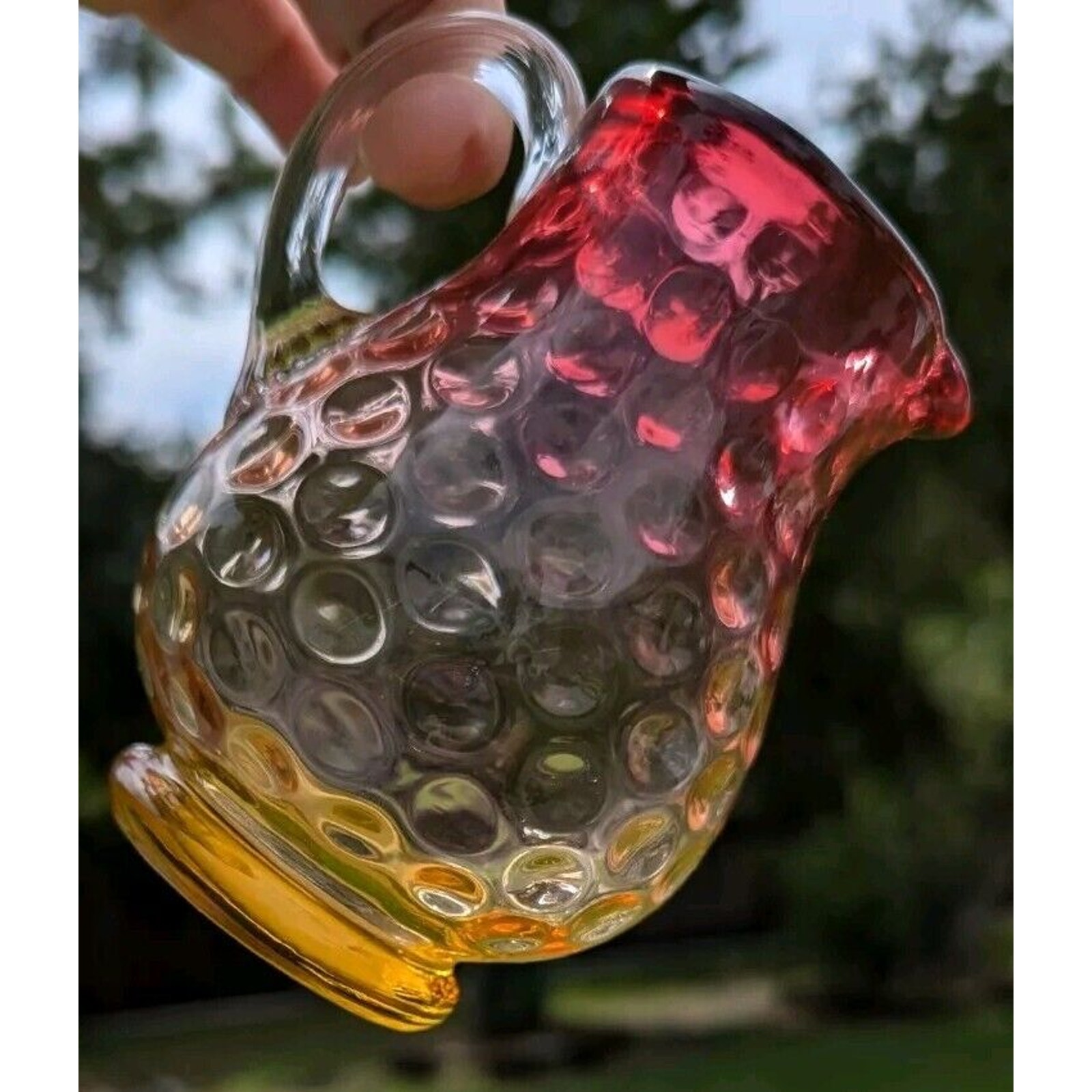 Antique Amberina Thumbprint Creamer Hand Blown Art Glass Ground Pontil 4 1/4