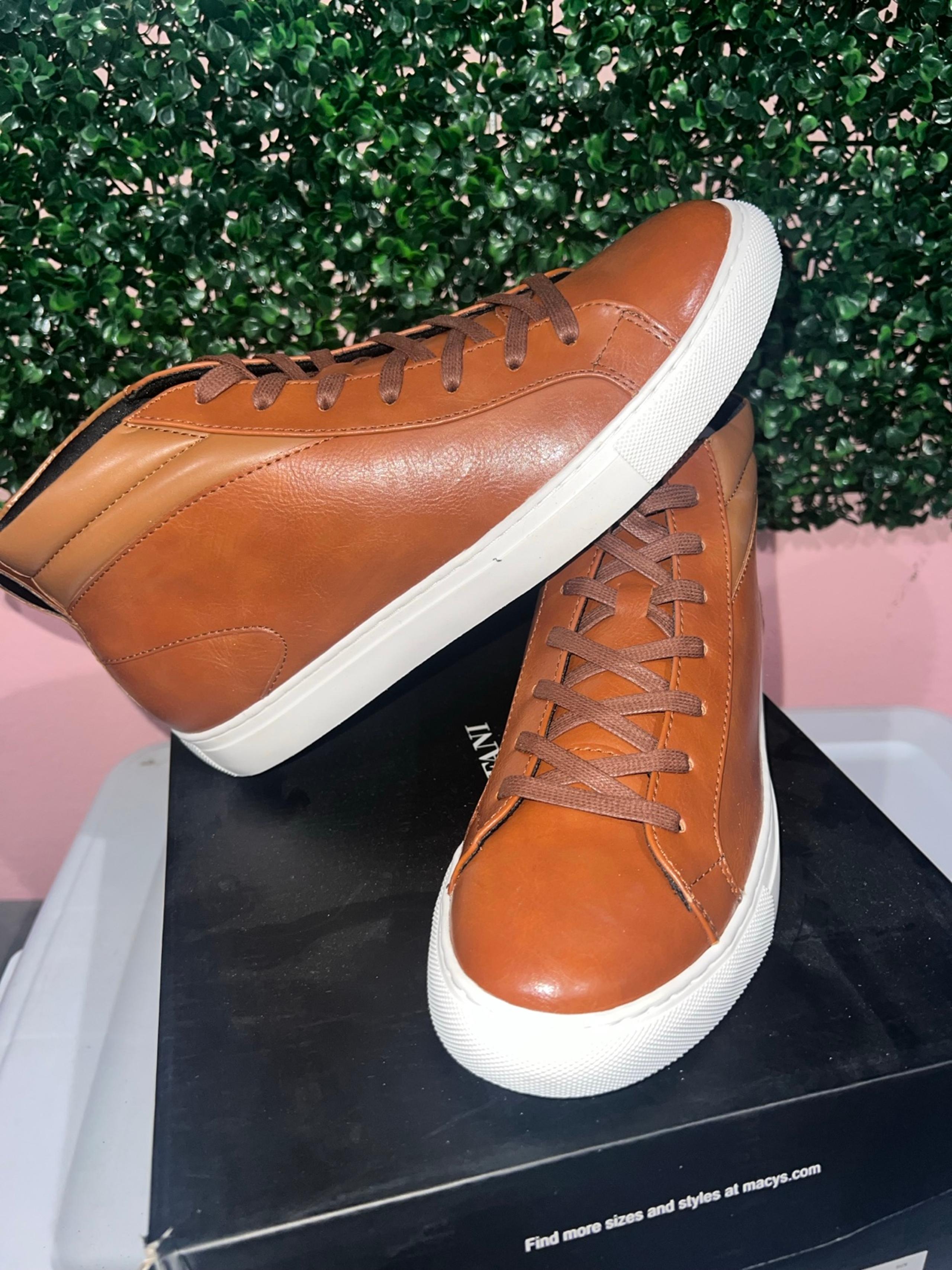 New Alfani Mens Brown Cushioned Jensen Round Toe Platform Lace-Up Sneakers