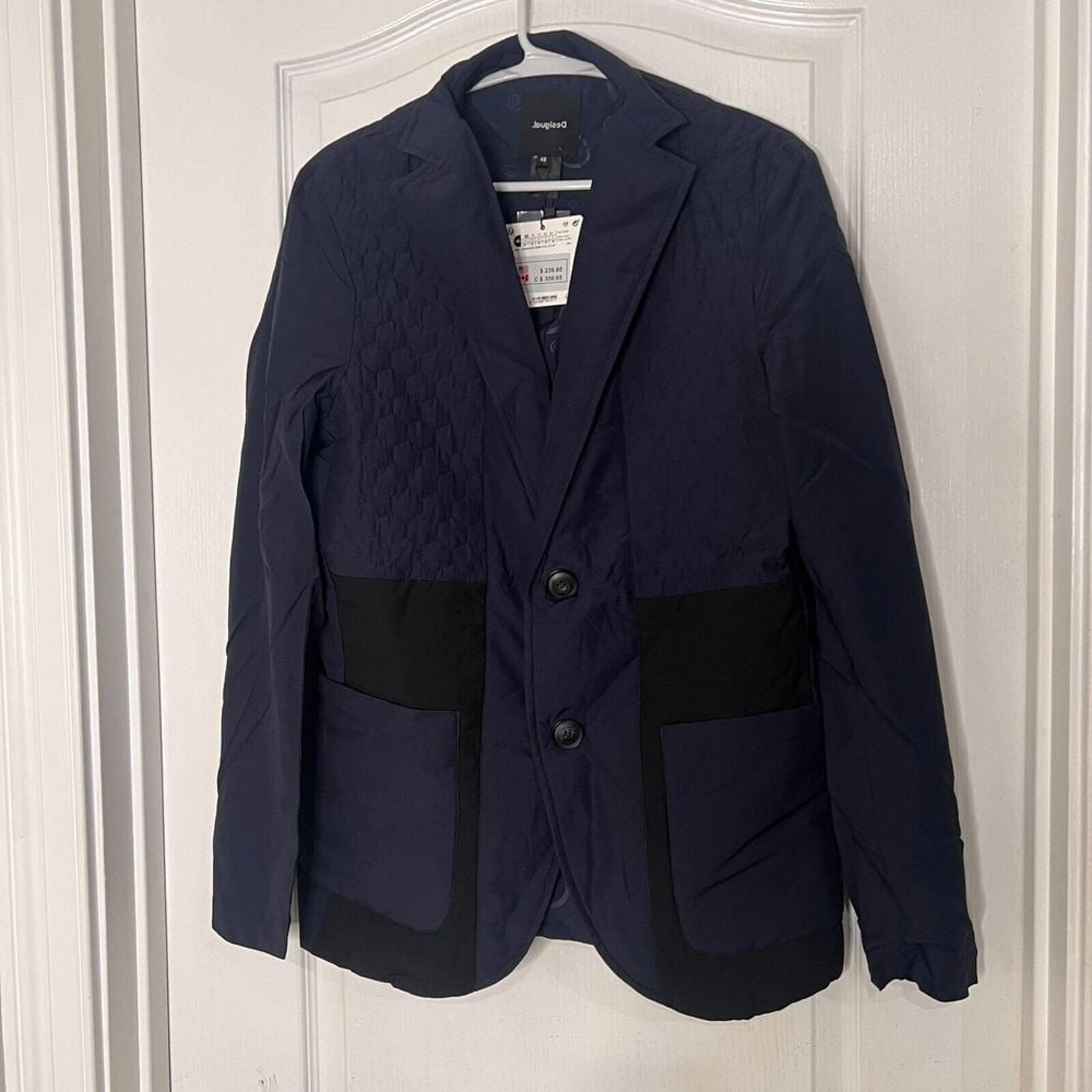 Desigual Mens Blazer Jacket Size 48 Blue Suit Quilted Casual Padded Patch NWT
