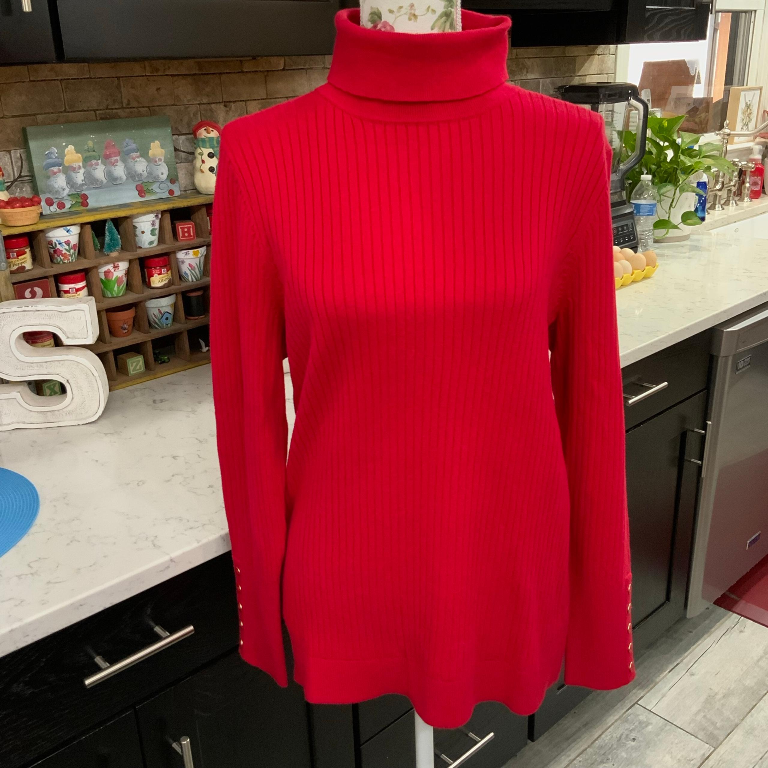 Talbots Plus Button Cuff Ribbed Turtleneck Sweater Red Knit Women's Size 1X New