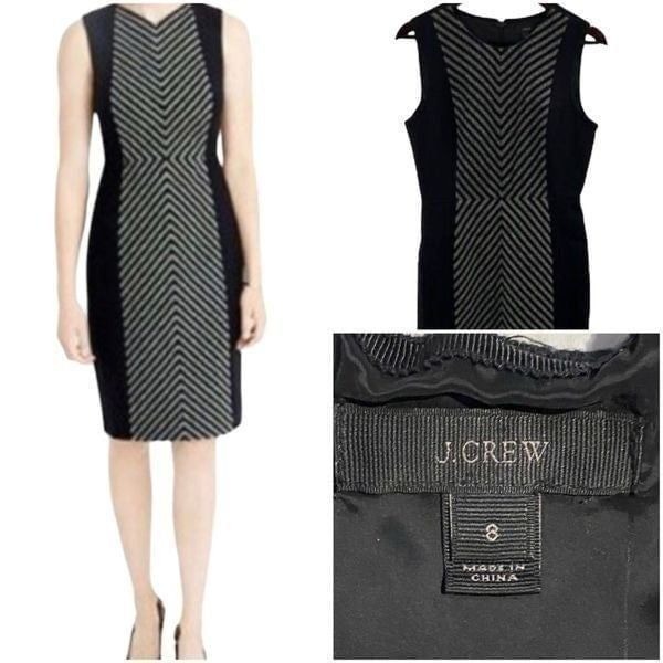 J. Crew Black Chevron Stripe Wool Sheath dress