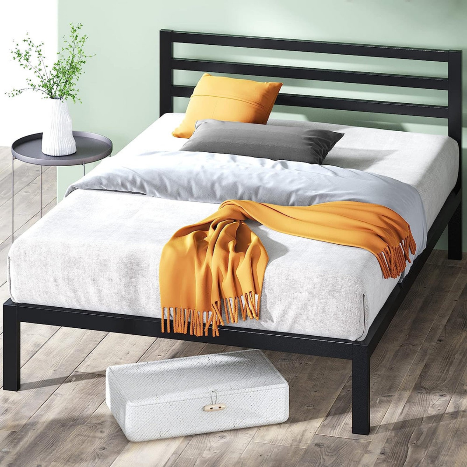 ZINUS Mia Metal Platform Bed Frame with Headboard, Wood Slat Support, Queen
