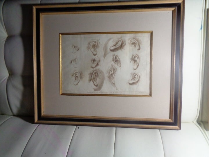 G BARTOLOZZI 18TH CENTURY ENGRAVING OF 12 EARS PROFESSIONLY FRAMED