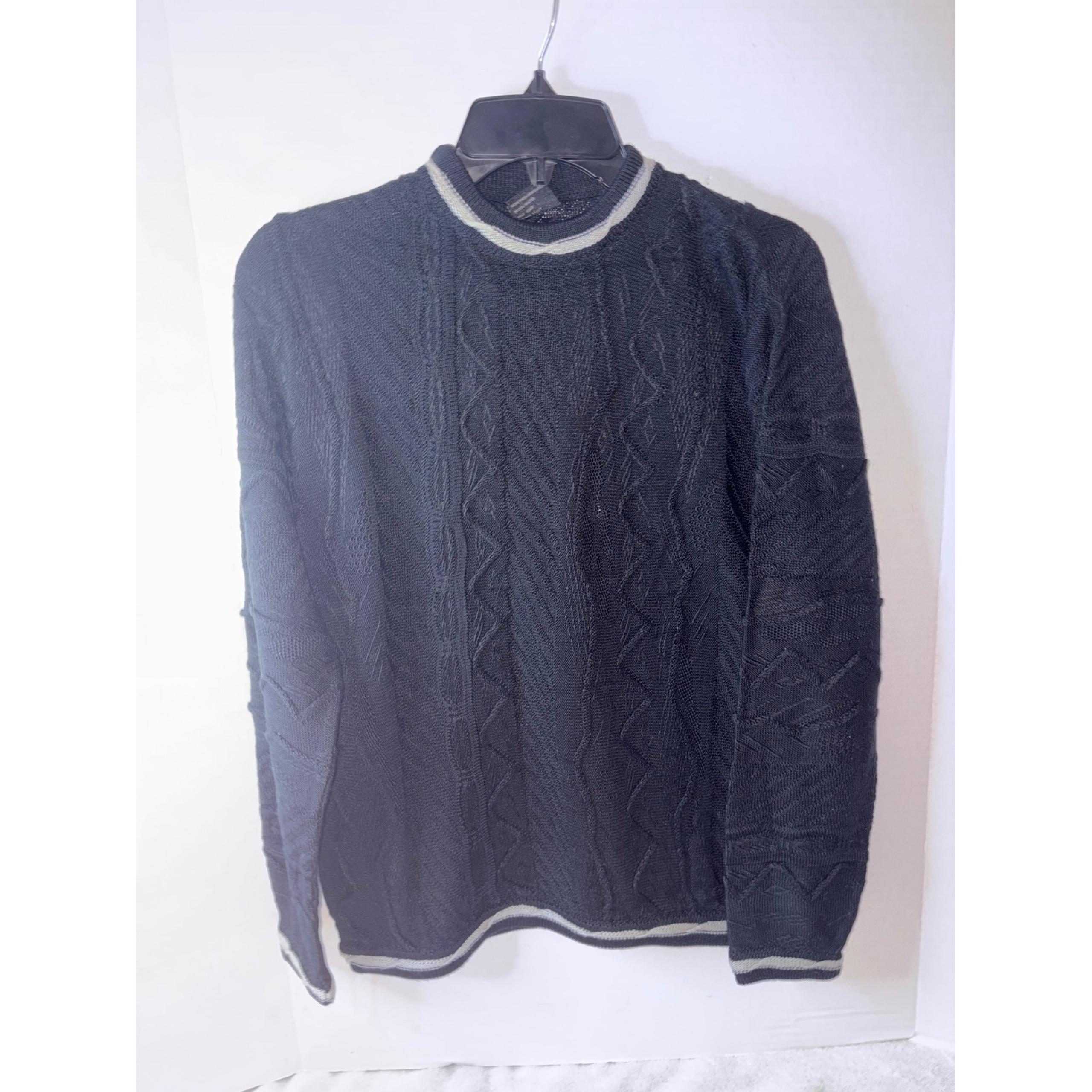 Bergati Knit Sweater Crew Neck Striped Trim Pullover  Top Mens L