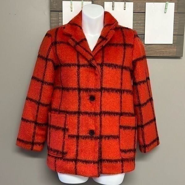 Old Navy Girl’s Red and Black Checked Peacoat Lined Jacket w/ Pockets- Lge 10/12