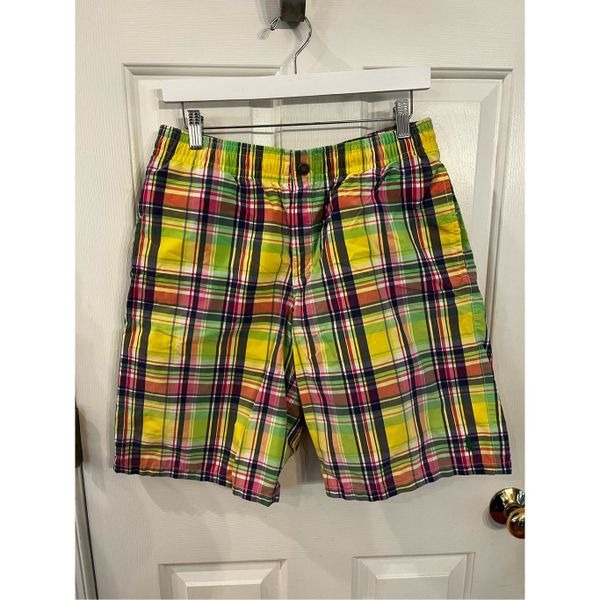 Polo Ralph Lauren Yellow Easter Plaids Bostd Shorts Swim Trunks sz EUC