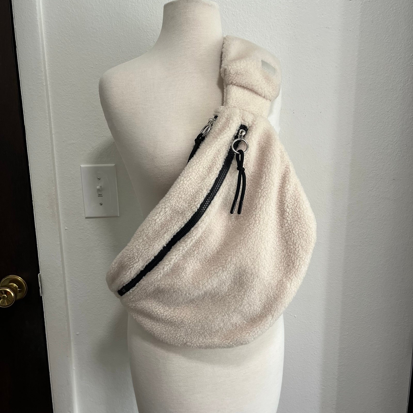 Free People FP Movement Overachiever Sherpa Sling Bag White Fleece Large Purse