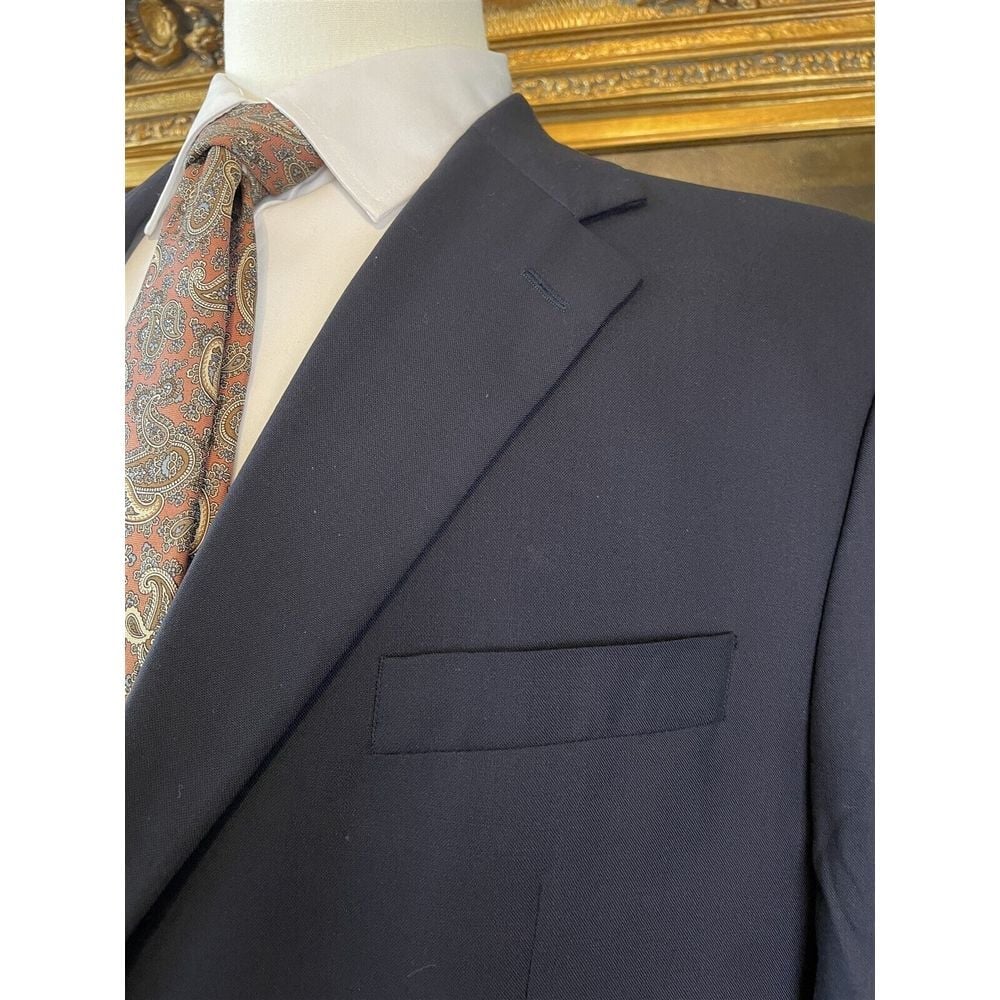 VTG Chaps Ralph Lauren 46R Gold Polo Button Navy 100% Wool 2Btn Blazer Jacket