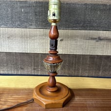 Vintage Wooden Lamp With Hinge In Middle