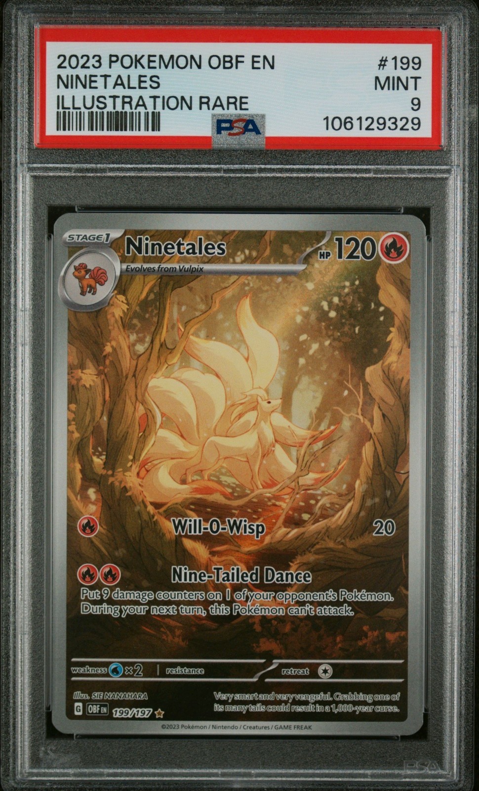 Pokemon Ninetales 199/197 Sv03: Obsidian Flames Holo PSA 9 Pop: 4,897