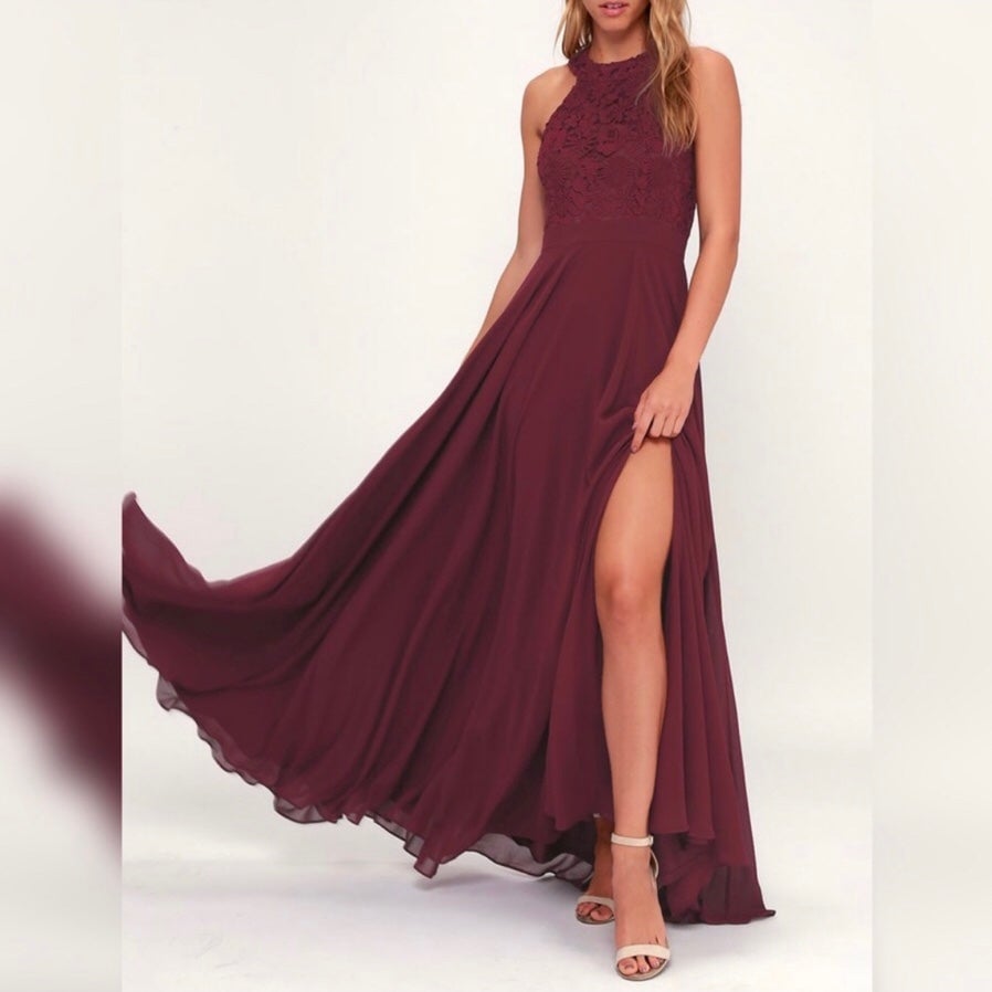 Lulu’s Burgundy Lace Maxi Dress
