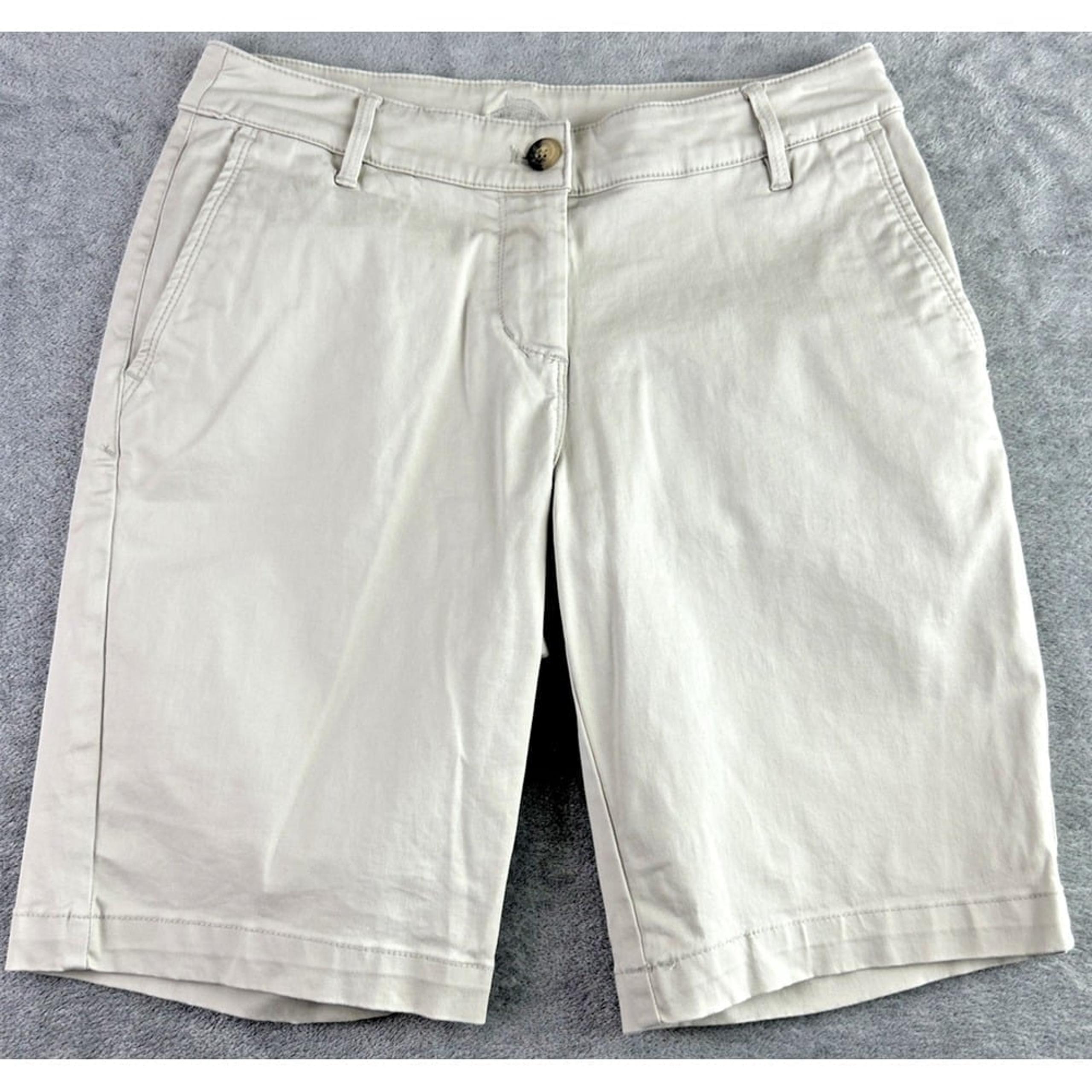 Tommy Bahama Womens 2 Beige Bermuda Shorts Cotton Tencel Pockets Beach Vacation