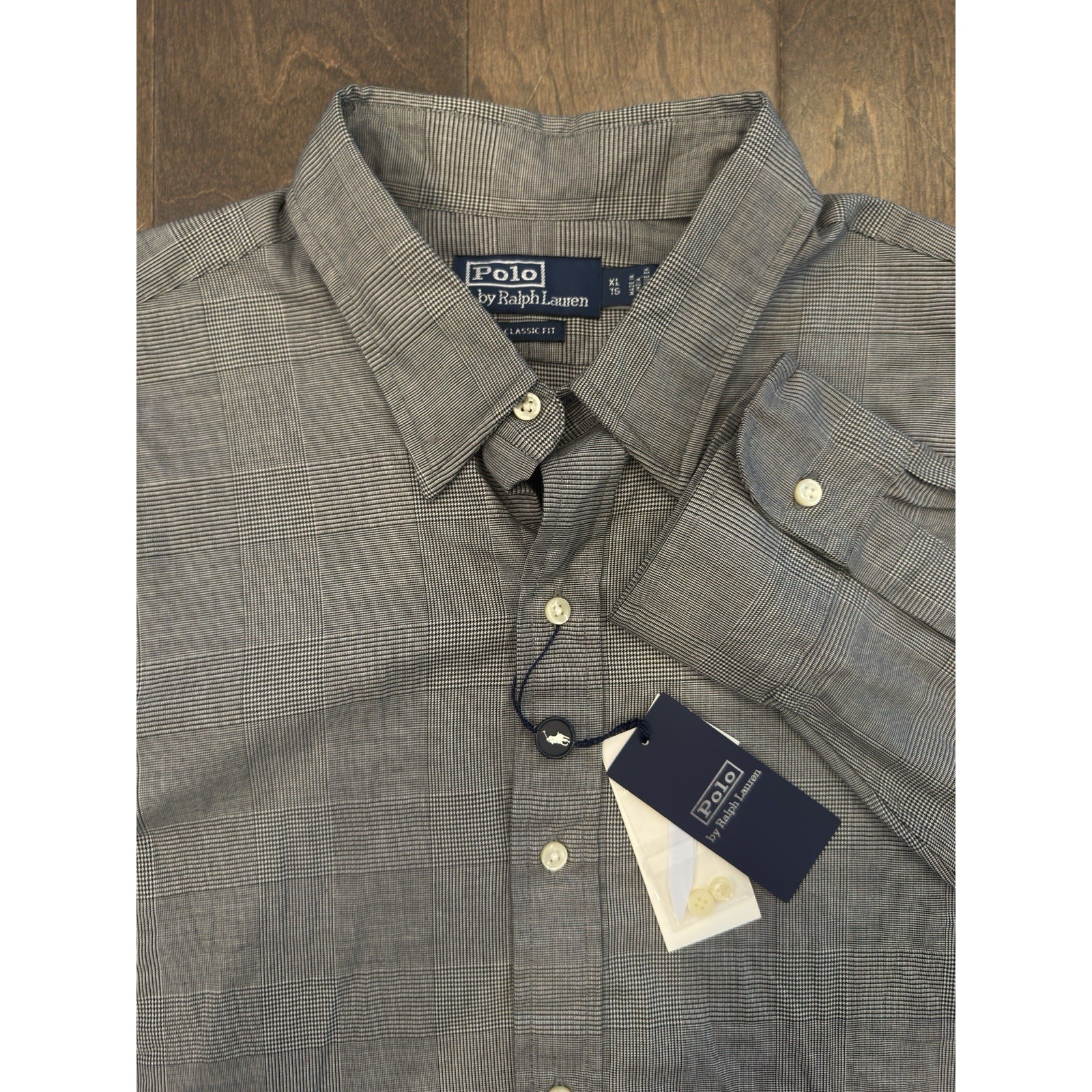 NWT Polo Ralph Lauren Mens Grey Glen Plaid Long Sleeve Button Up Shirt XL Cotton