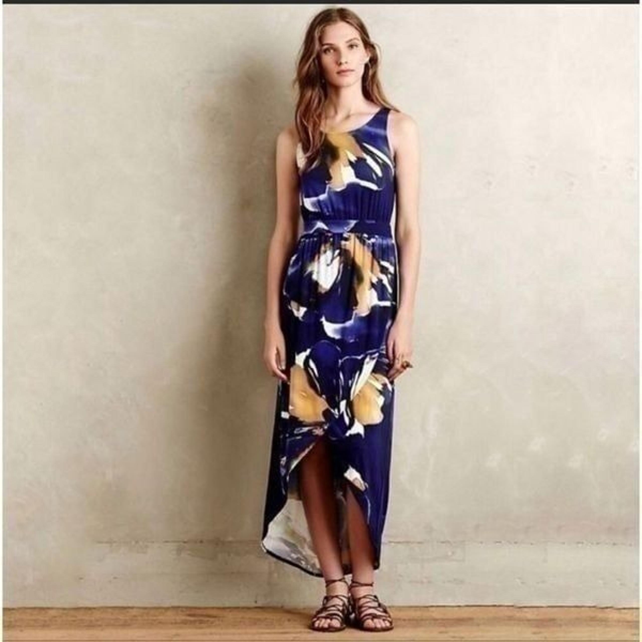 Weston Anthropologie sleeveless purple floral tulip hem maxi dress