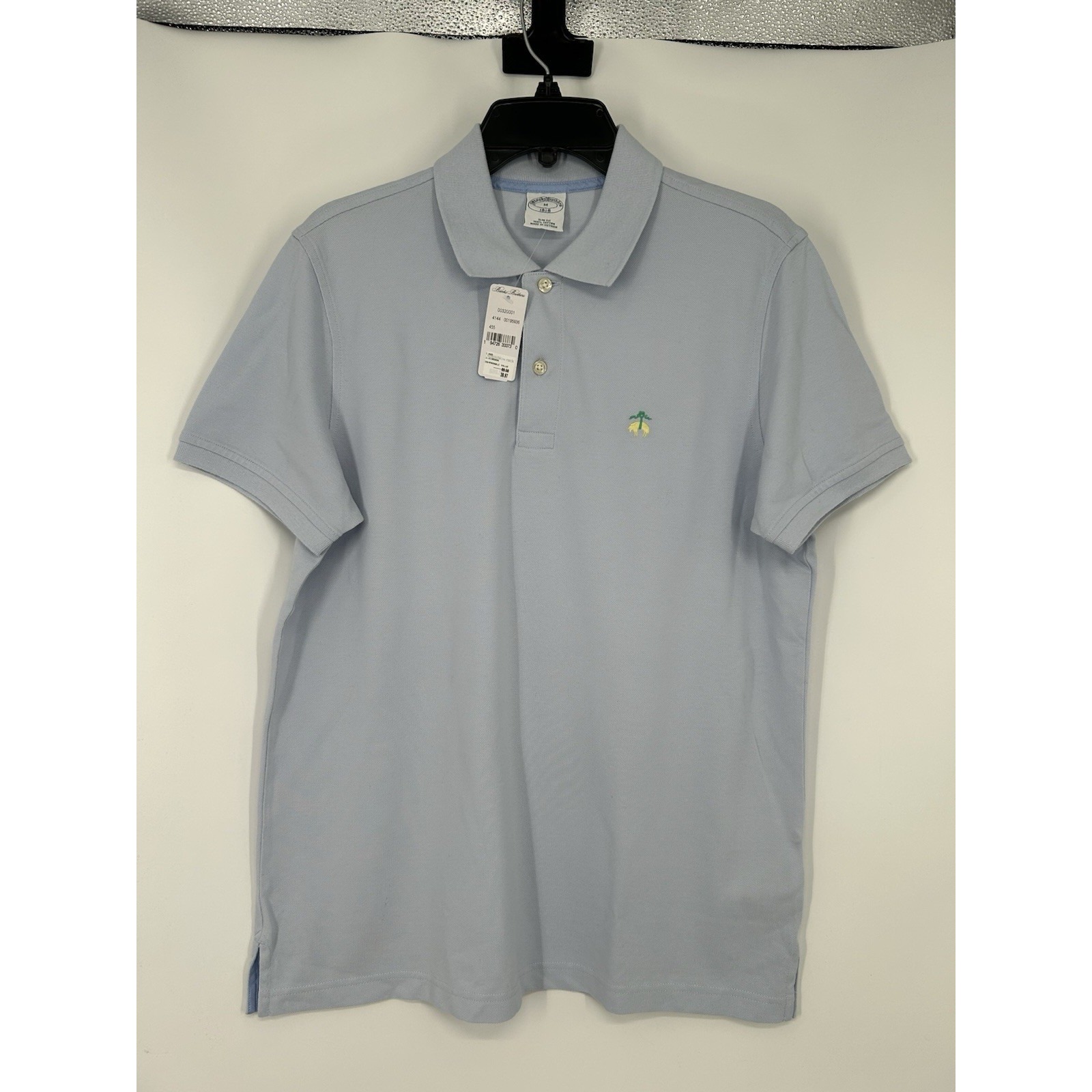 Brooks Brothers Solid Short Sleeve Polo Shirt Light Blue Slim Fit Logo Medium
