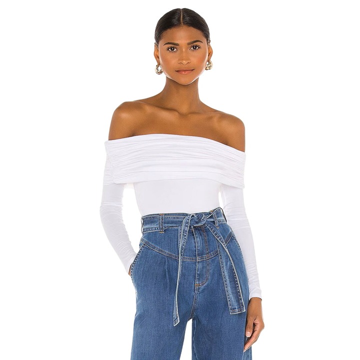 Lovers and Friends Fatima Bodysuit in White Medium New Womens Long Sleeve Top