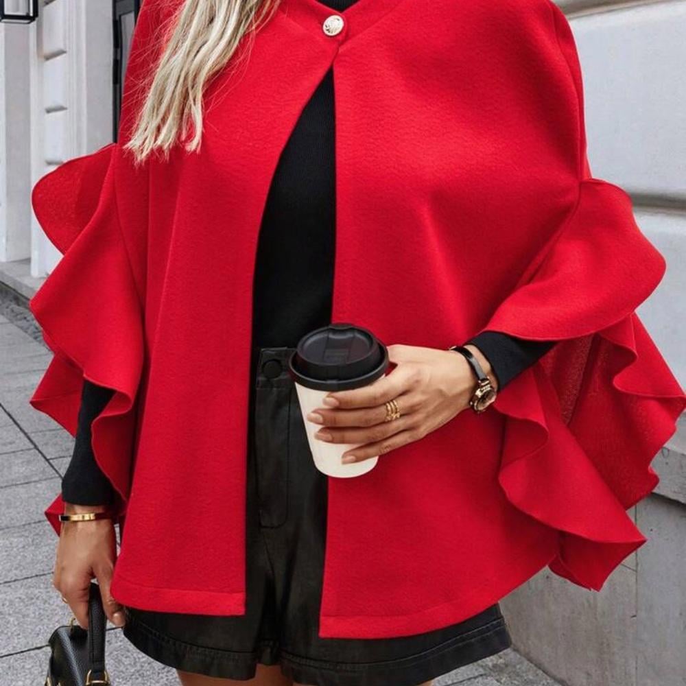 Vibrant Red Ruffled Shrug Poncho