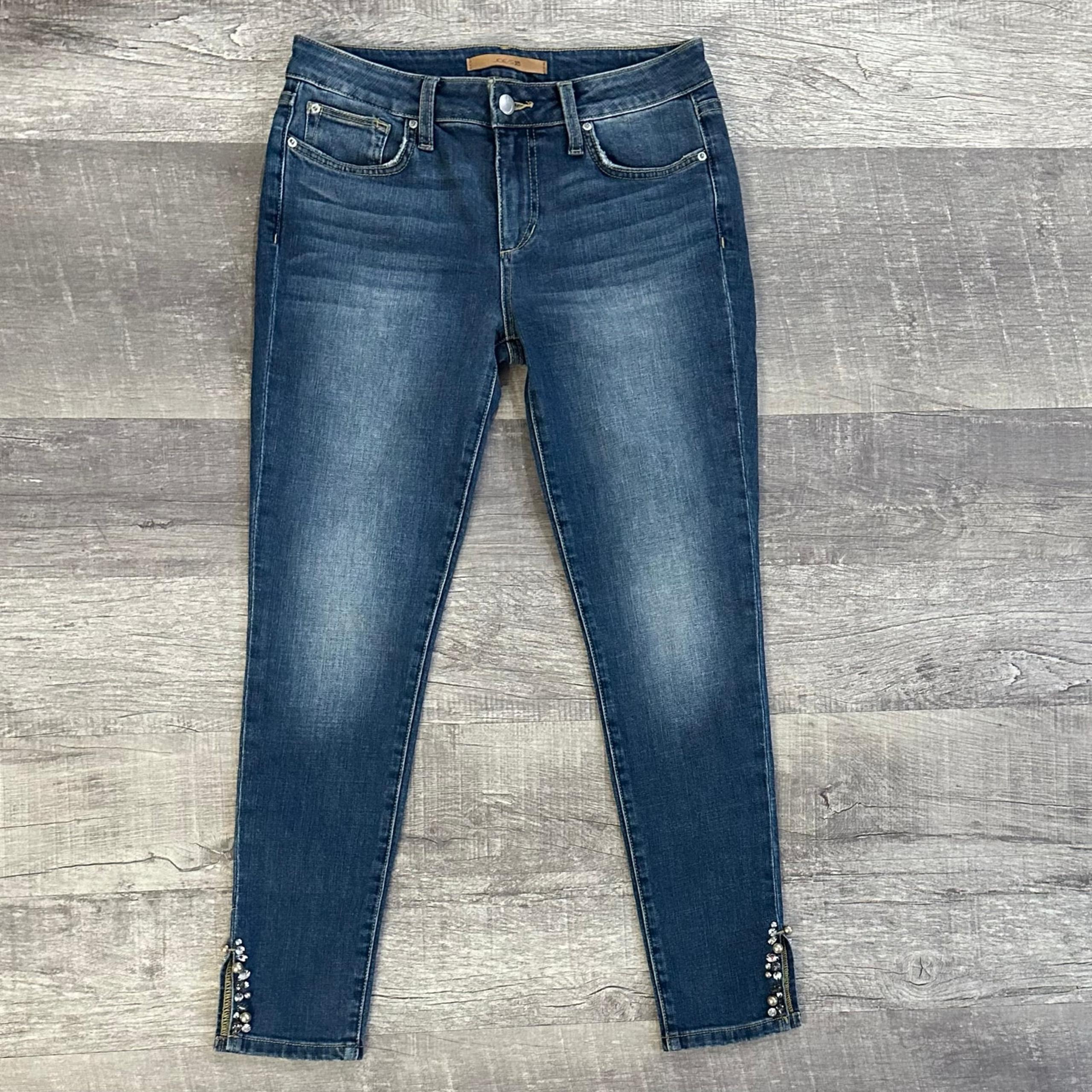 Joes The Icon Skinny Ankle Jean Womens 27 (30X28) Mid Rise Split Hem Embellished