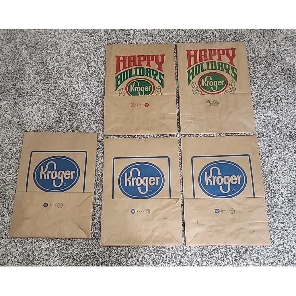 Vintage 3 Kroger Grocery Store Paper Bag With 2 Happy Holidays From Your Friends