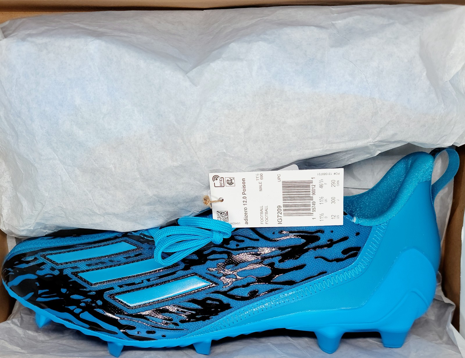 Adidas Adizero 12.0 Poison Panther Cyan FB Cleats Sz 12 Men NIB
